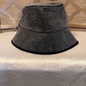 Rhinestone Bucket Hat Womens Sparkly Crystal Bling Festival Hat Black NWT